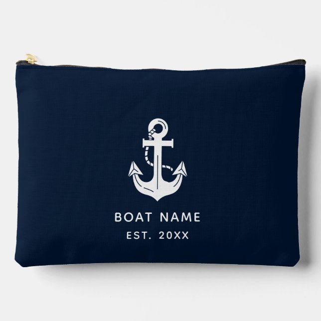 Pochette À Accessoires Votre nom de bateau Ancre Bleue (Recto)