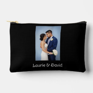 Pochette À Accessoires Votre photo et texte sur fond noir personnalisé   