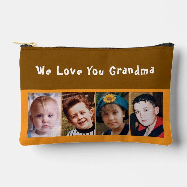 Pochette À Accessoires We love you grandma 4 photo brown orange (Recto)