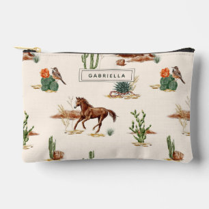 Pochette À Accessoires Western Cactus Desert Horse Cowgirl personnalisée