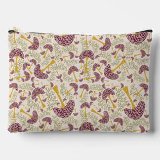 Pochette À Accessoires Whimsical Autumn Forest Pattern – Hand-Drawn Mushr