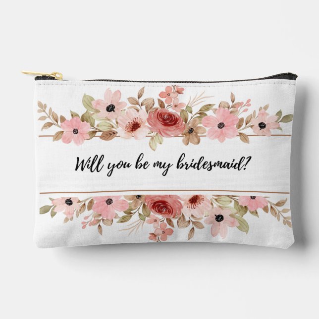 Pochette À Accessoires Will You Be My Bridesmaid Floral Cosmetic Pouch  (Recto)
