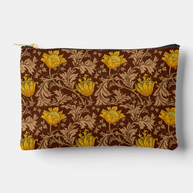 Pochette À Accessoires William Morris Anemone, or Brown et moutarde (Recto)