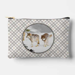 Pochette À Accessoires Wolves Winter Snow Painting Art original de la fau