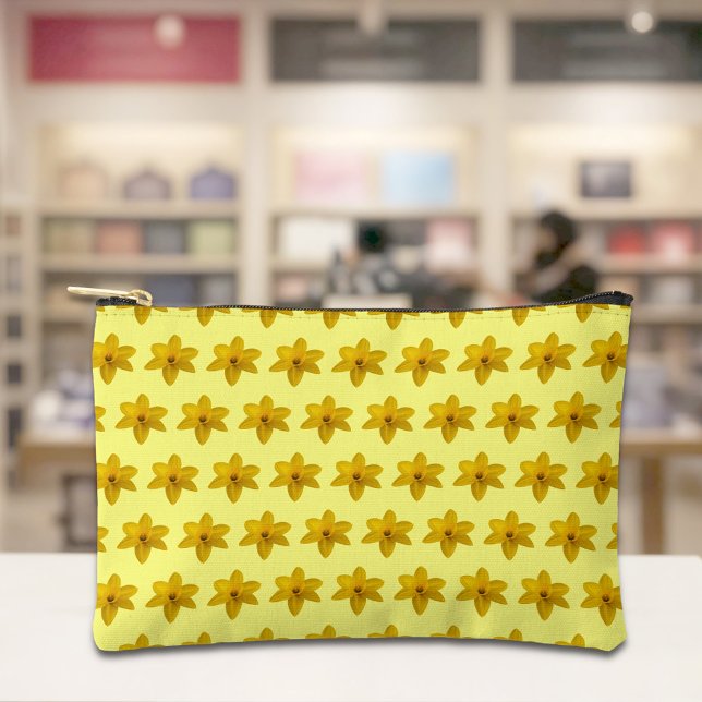 Pochette À Accessoires Yellow Daffodil Seamless Pattern Pouch (Pouch with seamless pattern of a yellow daffodil)