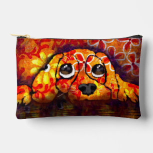 Pochette À Accessoires Yeux de chien chiot Whimsical Abstrait Floral Oran