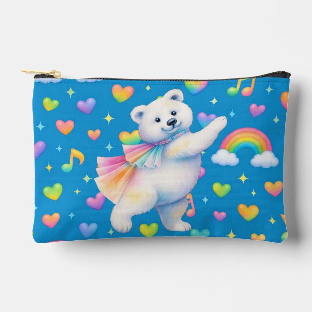 Pochette À Accessoires Zarah Dancing Polar Bear Zipper Pouch – Rainbows (Recto)