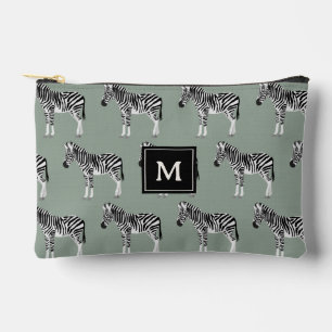 Pochette À Accessoires Zebra Exotic Animal Motif Sage Green Monogramme