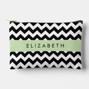Pochette À Accessoires Zigzag noir et blanc, Motif Chevron, Votre nom