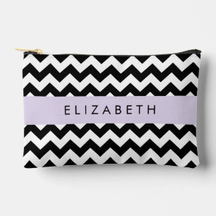 Pochette À Accessoires Zigzag noir et blanc, Motif Chevron, Votre nom