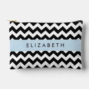 Pochette À Accessoires Zigzag noir et blanc, Motif Chevron, Votre nom