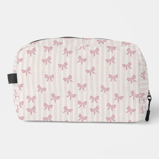 Pochette cosmétique à rayures et nœud rose  (Recto)