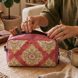 Pochette crayon toile de monogramme damassé rose v