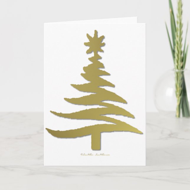 Pochoir d'arbre de Noël Carte de vacances dorée (Devant)