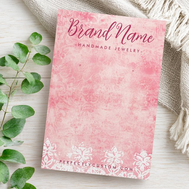 Pochoir en dentelle rose vintage damassé carte d'o (Vintage pink lace stencil damask earring card)