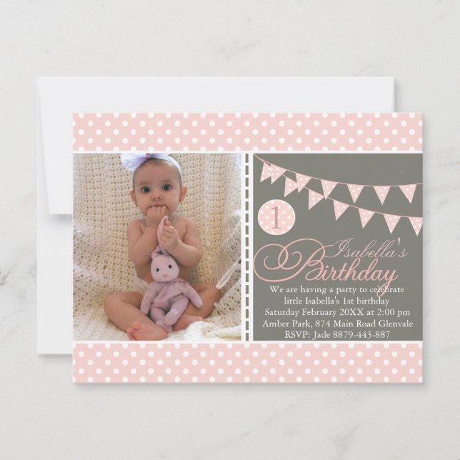 Poeach Polka Dot Bunting Premier Invitation d'anni (Devant)
