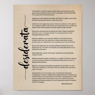 Poème de Desiderata par Max Ehrmann Poster vintage