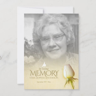 Poème de souvenir avec rose blanche funéraire en p