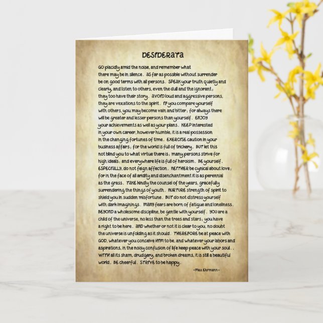 Poème Desiderata Sur Une Carte De Vœux (Fleur jaune)