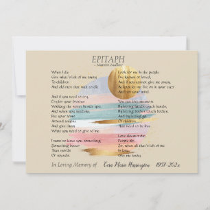 Poème Epitaph II   Carte commémorative personnalis