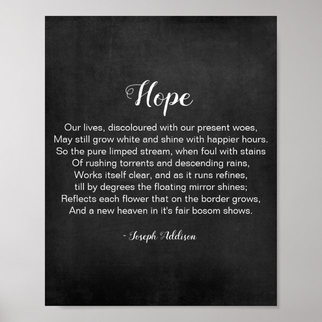 Poème Hope de Joseph Addison Poster noir et blanc (Devant)