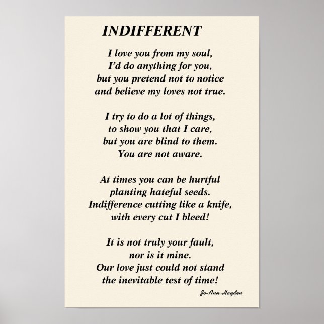 Poème INDIFFÉRENT, Affiche en papier (mat) (Devant)