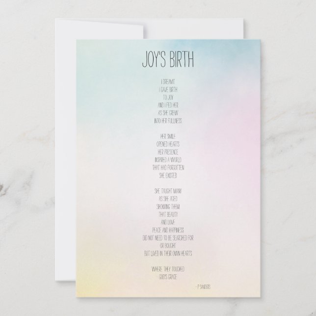 Poème inspirateur de la naissance de Joy (Devant)