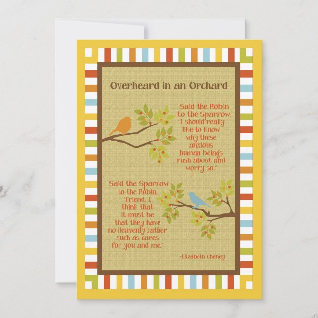 Poème "Overheard in an Orchard" (Robin & Sparrow) (Devant)