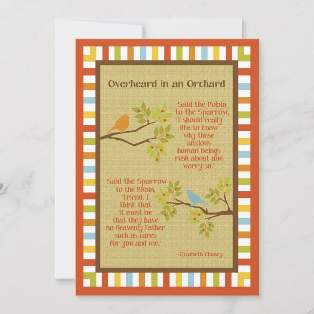 Poème "Overheard in an Orchard" (Robin & Sparrow) (Devant)