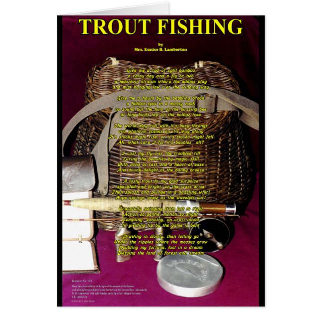 Poème Rod de truite, bobine et panier de pêche (Devant)