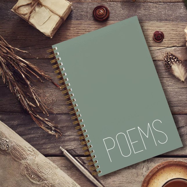 "Poèmes" Minimaliste Green Poetry Journal (A soothing sage green and white journal for poetry.)