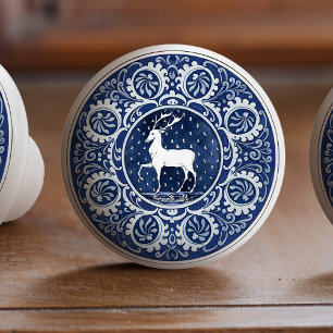 Poignée Ceramique Art Nouveau Bleu Royal Victorien