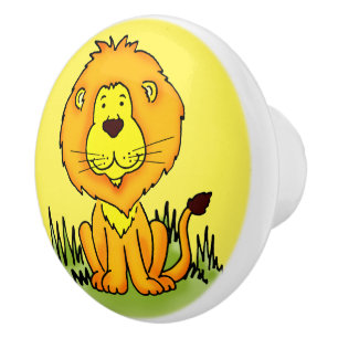 poignée de porte dessin graphique lion jaune pour 