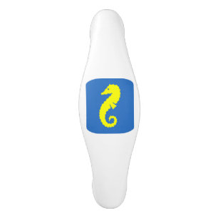 Poignée De Porte En Céramique Ocean Glow_Yellow sur Blue Seahorse