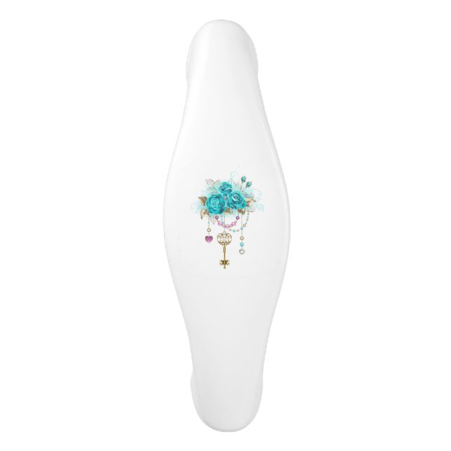 Poignée De Porte En Céramique Roses turquoise avec touches (Devant)