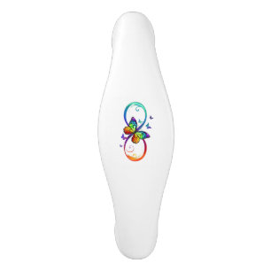 Poignée De Porte En Céramique Vibrant infinity with rainbow butterfly on black