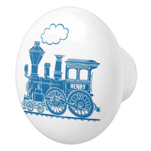 Poignée de porte en forme de train à vapeur bleu s