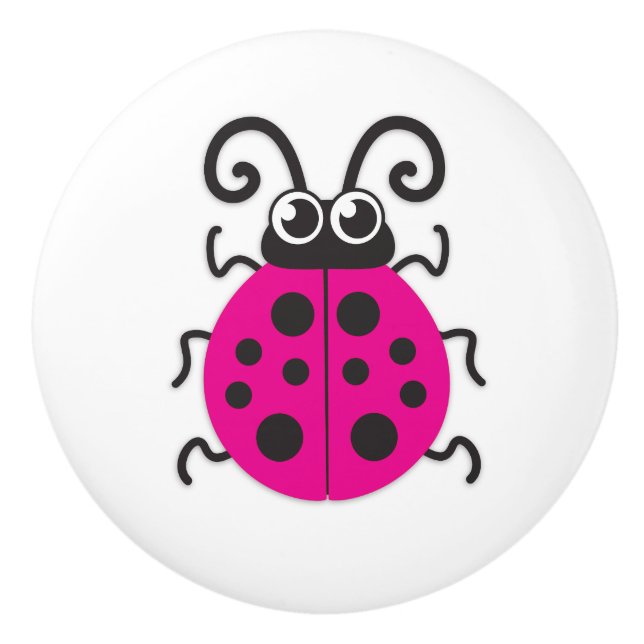 Poignée de porte graphique insecte coccinelle rose (Devant)
