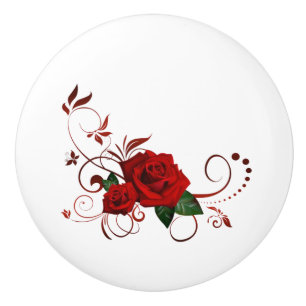 Poignée de porte Rose rouge florale