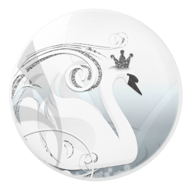 Poignée de princesse cygne argent et blanc élégant (Devant)