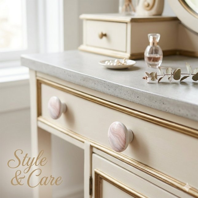 Poignée de tiroir en céramique à texture de marbre (Elegant Pink Marble Texture Ceramic Drawer Knob)