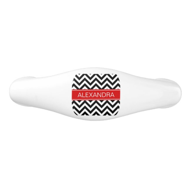 Poignée De Tiroir En Céramique Black White LG Chevron Red Name monogram (Devant)
