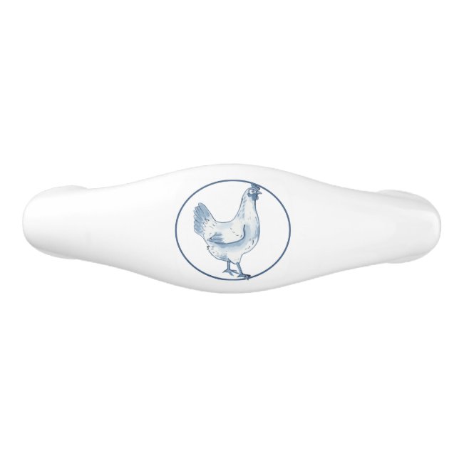 Poignée De Tiroir En Céramique Bleu Rustique & Poulet Blanc Hen Country Delft (Devant)