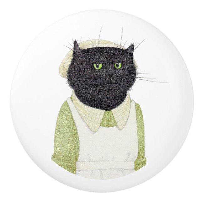 POIGNÉE DE TIROIR EN CÉRAMIQUE CHAT AIDE DE CUISIN (Devant)