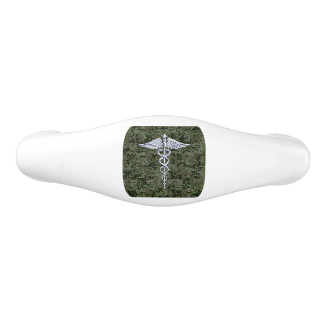 Poignée De Tiroir En Céramique Chrome Comme Caduceus Symbole sur Camouflage Vert (Devant)
