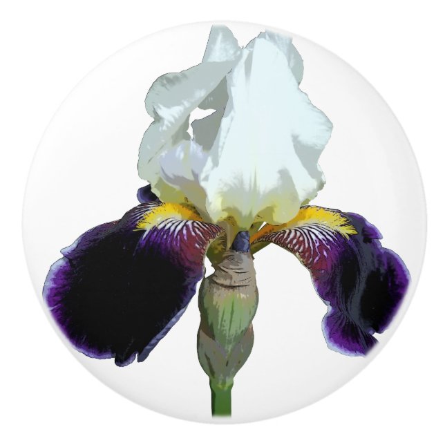 Poignée de tiroir en céramique Iris violet et blan (Devant)