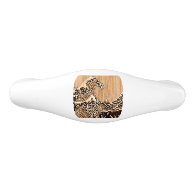 Poignée De Tiroir En Céramique Le Grand Hokusai Vague Bambou Bois Inlay Style (Devant)