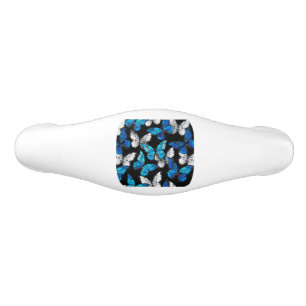 Poignée De Tiroir En Céramique Motif sans couleur foncée avec papillons bleus Mor