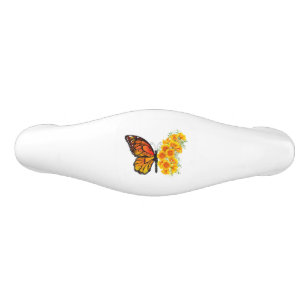 Poignée De Tiroir En Céramique Papillon à fleurs avec Poppy de Californie jaune