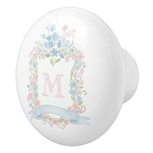 Poignée en céramique à monogramme floral vintage